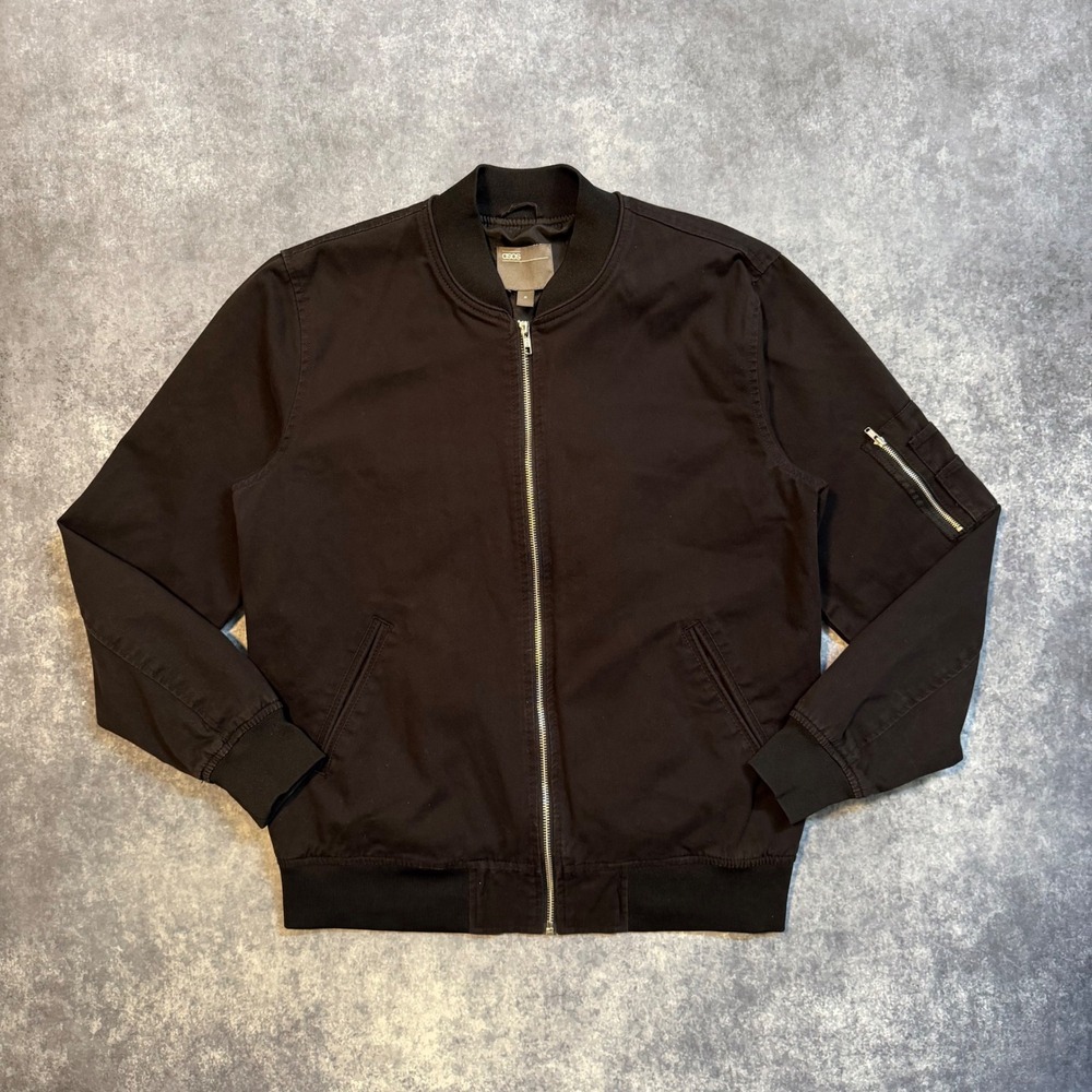 ASOS Mens MA1 Cotton‎ Bomber Jacket Black Full Zip Utility Pocket Size M